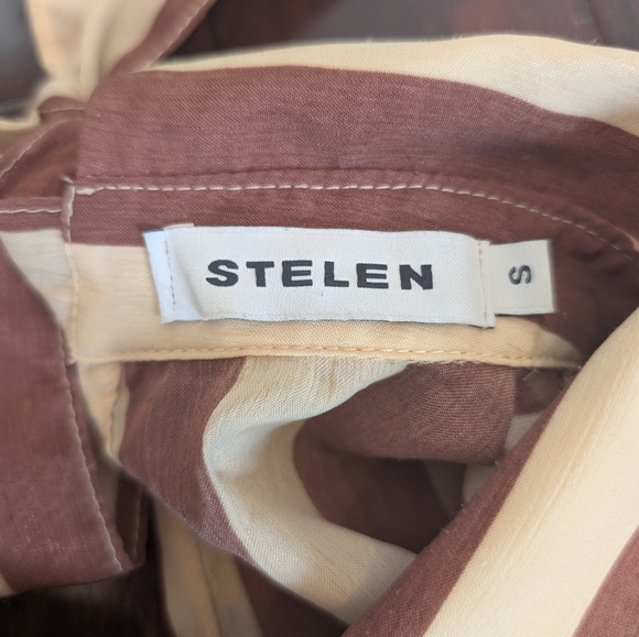 Stelen Oversized Striped Button Up Tie Bow Back Shirt - Mauve/Oat - Picture 4 of 5